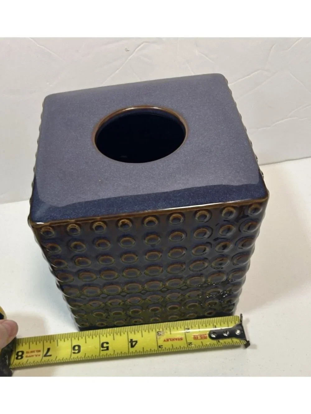 MCM Ceramic Raised Hobnail Flecked Purple toned Blue w Brown Tissue Box Cover